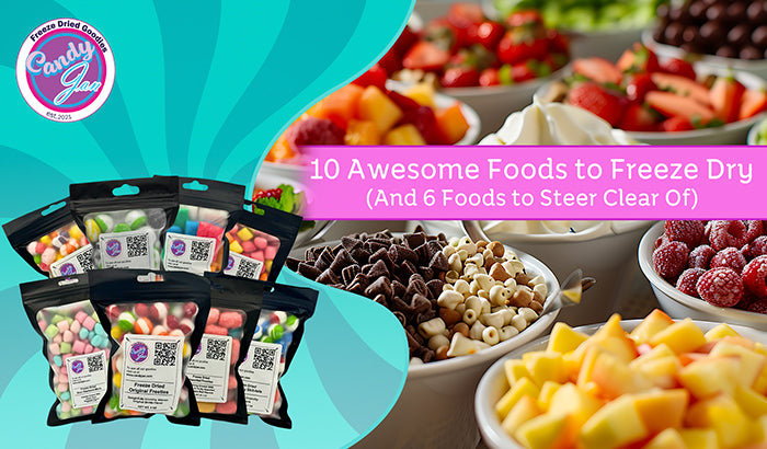 10 foods to freeze dry: strawberries, bananas, peas, corn, beef jerky, ice cream, cheese, herbs, apples, and yogurt.