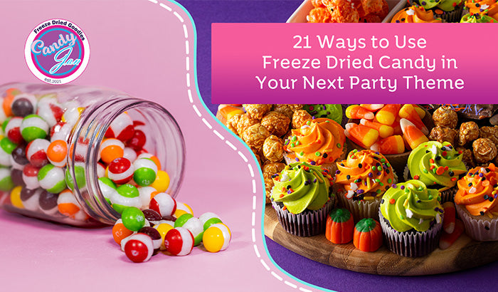 Colorful freeze-dried candies, featuring Skittles and Charleston Chew, ideal for enhancing your next candy-themed celebration.