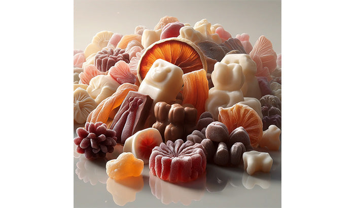 A variety of candies on a table, featuring Freeze Dried Candies and freeze-dried treats